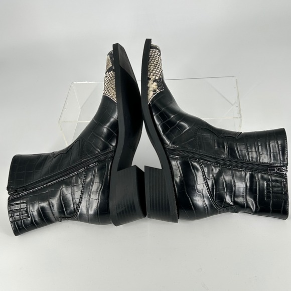 Open Edit Size 5.5 Black Faux Crocodile Western Ankle Boots Snake Embossed Toe - Picture 8 of 12
